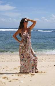 ชุดเดรสชายหาดพิมพ์ลายดอกไม้สำหรับผู้หญิง,ชุดเดรสหลวมชุดเดรสชายหาด Boho เปิดไหล่แขนกุดยาวถึงข้อเท้าปี2020 - Product Image 6