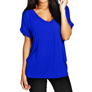 Señoras Casual sólido suelto Fit blusa cuello en V manga corta camiseta túnica mujeres personalizado etiqueta privada impresión deporte estilo tela - Product Image 2