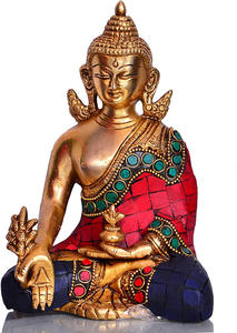 Artesanías talla fina ESTATUA DE KRISHNA DE LATÓN Con acabado de piedra de color - Product Image 4