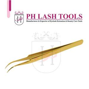 Vetus — pincettes courbées en acier inoxydable pour Extension de cils, outil classique, couleur or, étiquette privée - Product Image 5