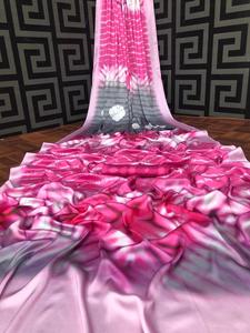 Seda Sari fiesta desgaste indio último diseñador mujeres desgaste sari con blusa Japón satén crape seda telas suaves Impresión digital Sari alfanumero - Product Image 5