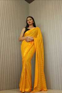 Sari Georgette Pesado con Forro de Lentejuelas y Blusa para Bodas y Ocasiones Especiales - Product Image 2