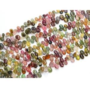 Natural Multi Tourmaline Smooth Pear Shape <b>Stone</b> <b>Beads</b> Size 7X5MM to 10X5MM Approx 8 Inch Length - Product Image 1