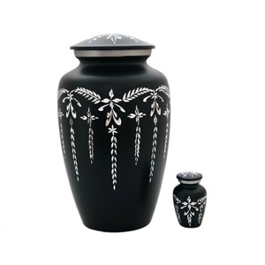 Urne de crémation gravée à la main en inde, taille adulte, en Aluminium de bonne qualité, pour cendres humaines, noire brillante - Product Image 1
