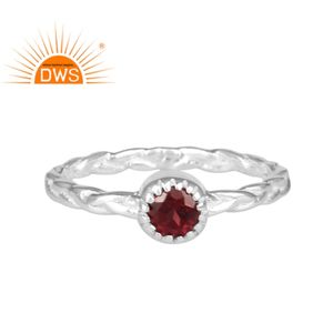 Anillo de Gema granate Natural, conjunto de joyería al por mayor, anillo trenzado de plata fina martillado a mano, proveedor de joyería - Product Image 1