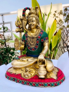 Brass Handicrafts Lord Shiva <b>Religious</b> Multi Stone Work Indian God Idol Figurine Mahadev Decor Showpiece Bholenath <b>Statue</b> - Product Image 2