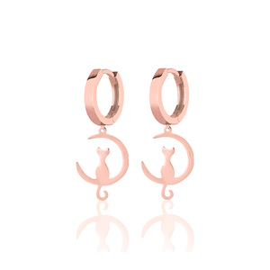 Stylish 925 Sterling <b>Silver</b> Rose Gold Plated Anti-allergy Cute Drop <b>Cat</b> <b>Earrings</b> for Women & Children Wedding Party Gift - Product Image 1