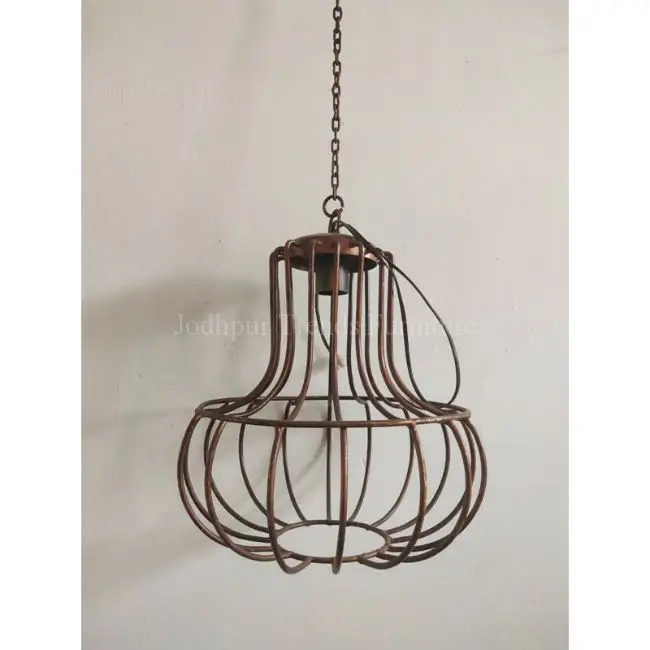 Antique vintage style design decorative loft black iron metal hanging retro industrial lamp bird cage chandeliers pendant light
