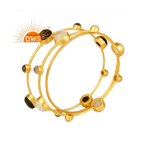 925 <b>Sterling</b> <b>Silver</b> 18k Gold Plated Natural Labradorite and Rainbow Moon Stone Set of 3 Bangles <b>Silver</b> Jewelry Manufacturer - Product Image 2