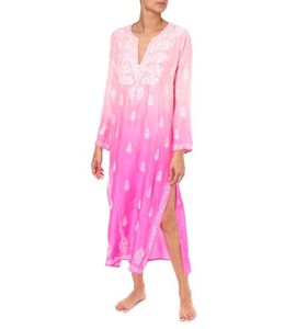 Tunique thaïlandaise à imprimés, manches longues, col de travail brodé, fente latérale, couverture de plage, longue robe, - Product Image 1