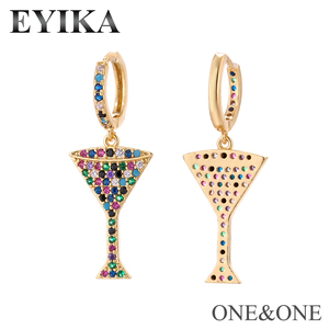 Boucles d'oreilles en zircon cubique CZ, bijou multi-couleurs, <span class=keywords><strong>bol</strong></span> de vin en or 18K, tendance pour femmes, - Product Image 3