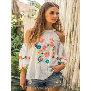 Robes décontractées en coton 100% à manches longues, à fleurs brodées, élégantes et attrayantes, style bohème, dernière mode - Product Image 2