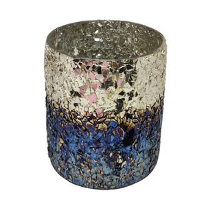 Venta al por mayor personalizada cilíndrica vacía de alta calidad hecha a mano multiusos decoración del hogar plata/azul oscuro craquelado mosaico tarro de vidrio - Product Image 1
