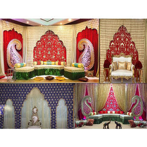 Cortinas de fondo de boda árabe, telón de fondo bordado con recortes rojos, estilo bohemio - Product Image 1