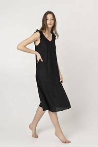 Spécialement Conçu 100% Massif naturel Lin Sans Manches Femme Magnifique Fête Porter Ample Robe Mi-longue Avec Col en V en Ligne - Product Image 2