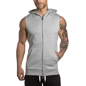 Sudadera con capucha de gimnasio personalizada para hombre, sudaderas con bolsillo y cremallera completa sin mangas, ropa de talla grande para hombre - Product Image 3