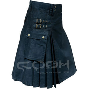 Kilt utilitaire original en coton bleu de meilleure qualité pour hommes avec poches pour instruments de musique et accessoires - Product Image 1