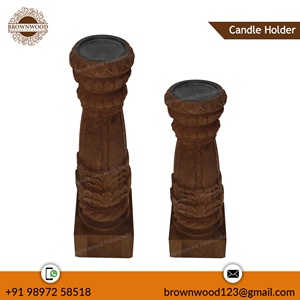 Juego de 2 candelabros de madera de mango tallados a mano para velas de Pilar Ideal para sala de estar cocina iglesia y uso decorativo - Product Image 4