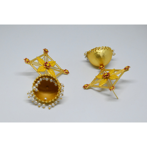 Meenakari-partywear hecho a mano, tradicional, dorado, mate, acabado de latón, pendientes jhumka para niñas y mujeres - Product Image 3