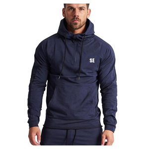 Sudadera con capucha para hombre, con media cremallera, color liso, talla grande, venta al por mayor - Product Image 1