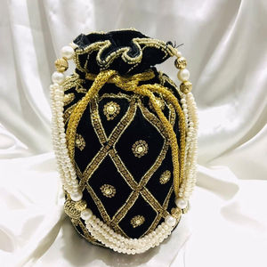 Craftstages International Ethnic Designer Velvet Ladies Evening <b>Bags</b> <b>Potli</b> Batua Style 12*20 CM for Bridal Occasions - Product Image 1