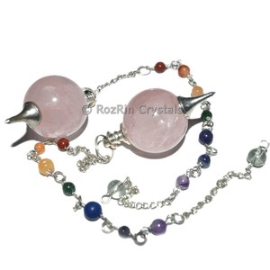 ลูกตุ้มลูกบอลจักระกุหลาบควอตซ์พร้อมห่วงโซ่จักระ: ลูกตุ้มลูกบอล - Product Image 1