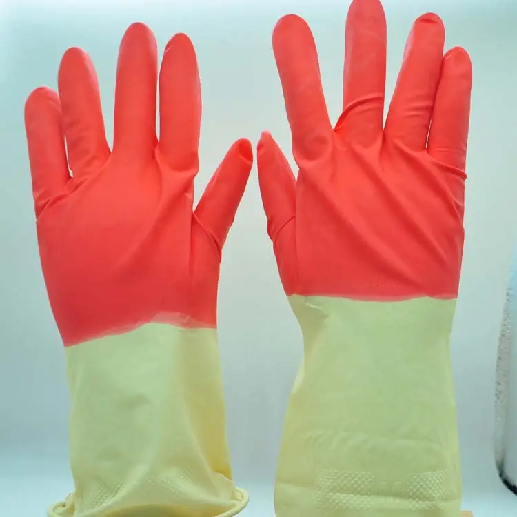 Haute qualité bi couleur gants de latex de ménage