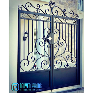 Bán Chạy Nhất OEM Tùy Chỉnh Châu Âu Antique Flower Ornament <span class=keywords><strong>Flat</strong></span> Lại Wrought Sắt Chính Cổng - Product Image 5