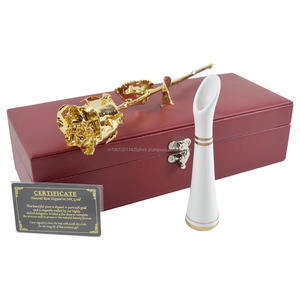 Soporte de cerámica con Rosa bañada en oro de 24k, cajas de lujo, decoración de embalaje, lámina, rosa dorada, el mejor para regalo, Rosa Natural - Product Image 1