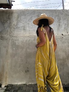 The Good Quality of Natural <b>Tie</b> Dye Casual Design for Jumpsuit With Yellow and White Color Made in India - Product Image 2