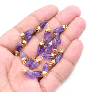 Amatista de 16 a 18 MM con fianza, colgante chapado en oro con forma de Punta pequeña, hallazgos de joyería de piedras preciosas naturales, piedra natal de febrero - Product Image 4