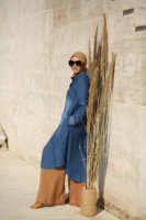 Tunique en Denim à manches longues, tenue musulman modeste, avec fond arrondi, Style islamique