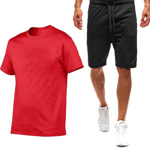 <b>Men's</b> <b>Red</b> Two-Piece Set Solid Color Casual Summer Lounge Activewear with Patterned T-Shirt and <b>Shorts</b> Drawstring Waist - Product Image 6