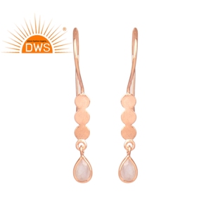 Boucles d'oreille en Quartz Rose naturel, forme de goutte d'eau, plaqué or Rose, styliste, argent, vente en gros - Product Image 1