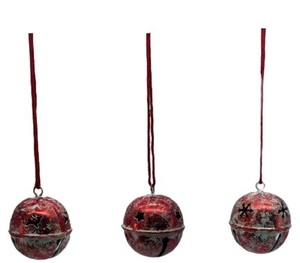 HIGH QUALITY SET of 3 METAL CHRISTMAS HANGING ORNAMENT IRON JINGLE BELL CHRISTMAS DECORATION BALL for <b>TREE</b> HOME - Product Image 1