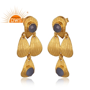Boucles d'oreilles à la mode pour femmes, pierres précieuses, calcédoine bleue, nouvelle collection - Product Image 4