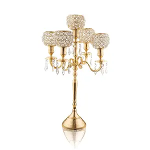 Cristal Candélabres Attractive Fantaisie métal bougeoirs de mariage pièce maîtresse candélabres Personnalisé D'or