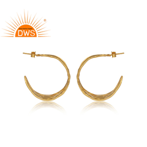 Plain Gold Plated 925 Sterling Silver Round Hoop Casual <b>Handmade</b> <b>Earrings</b> Jewelry Wholesaler - Product Image 3