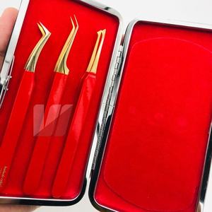 แหนบต่อขนตาสแตนเลสแบบปลายแหลมสีแดงทองแหนบปลายแหลมปรับแต่งโลโก้ได้ตามต้องการแบบญี่ปุ่น - Product Image 5