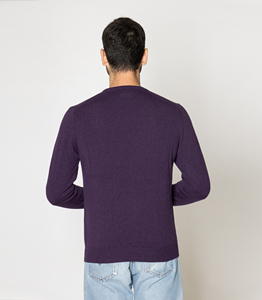 Made in Italy abbigliamento 100% maglioni da uomo in filato di cashmere girocollo maglione viola per l'inverno - Product Image 3