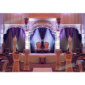 Palais de Jodha Akbar, Mandap entièrement en fibre, huit piliers, Mandap de mariage, Mandap traditionnel de mariage Rajasthani, ensemble de Mandap en fibre, Chicago - Product Image 1