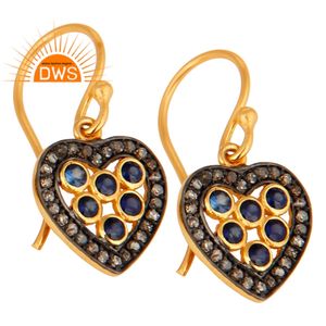 Conjunto de diamantes de zafiro pavé para mujer, Pendientes colgantes con diseño de corazón, venta al por mayor, proveedor de joyería - Product Image 2