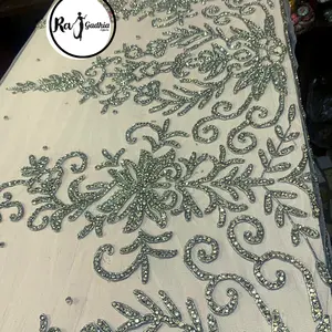 Customized Beaded Fabric Luxury Embroidery Beaded Lace FabricNew Design 2022 wholesale beads work factory