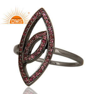 แหวนเงินสเตอร์ลิงเครื่องประดับทำด้วยมือชุดพลอยทัวร์มาลีนสีชมพูแหวนโรเดียมเครื่องประดับค้าส่ง - Product Image 3