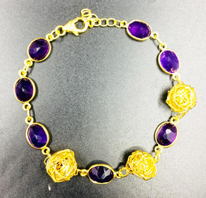 กำไล925อัญมณีธรรมชาติของผู้หญิง Apatite ชุบทองมีนวัตกรรมเงินสเตอร์ลิงกำไลที่ไม่เหมือนใคร - Product Image 3