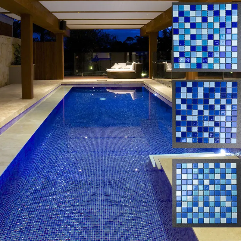 25x25mm quadratische gemischte blaue Farbe Kristallglas Mosaik Pool fliesen