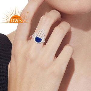 Hamas Hand-anillo de plata de ley 925 con diseño de lapislázuli, conjunto de piedras preciosas de lapislázuli azul facetadas, para mayorista - Product Image 5