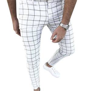 Mens Checked Slim Fit Plaid Trousers Casual Skinny Joggers Bottoms Jogging Pants with High Quality Cotton Fabric on Wholesale - Product Image 2