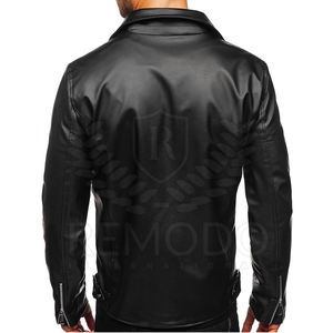 Chaqueta de cuero genuino para hombre, chaqueta con cremallera para motocicleta, venta al por mayor - Product Image 2