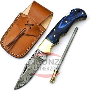 ISONZ-cuchillo plegable de acero de Damasco de alta calidad, cuchillo de supervivencia al aire libre, mango de concha Popular - Product Image 1